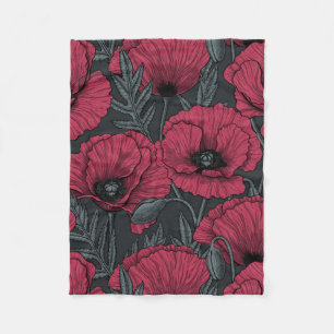 Poppies in Viva Magenta  Fleece Blanket