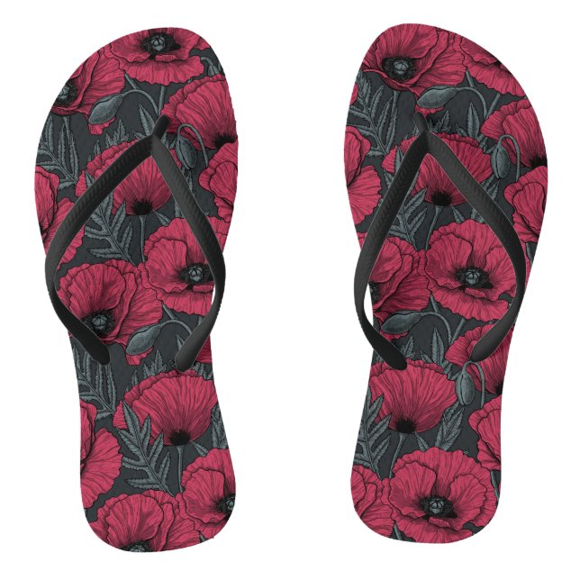 Poppies in Viva Magenta  Flip Flops (Footbed)