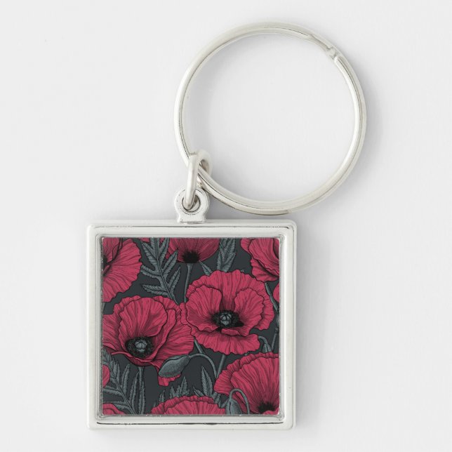Poppies in Viva Magenta  Keychain (Front)