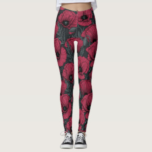 Poppies in Viva Magenta  Leggings