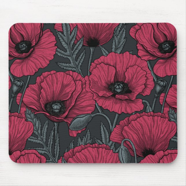 Poppies in Viva Magenta  Mouse Pad (Front)
