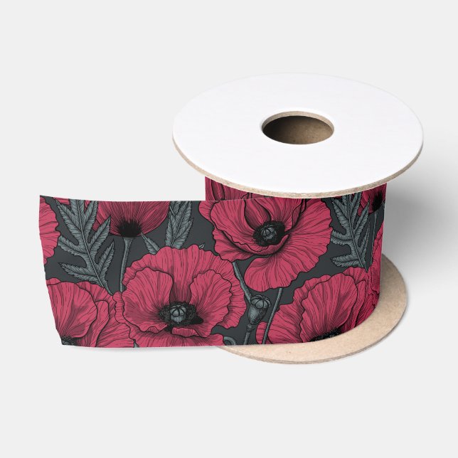 Poppies in Viva Magenta  Satin Ribbon (Spool)