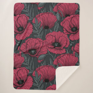 Poppies in Viva Magenta Sherpa Blanket