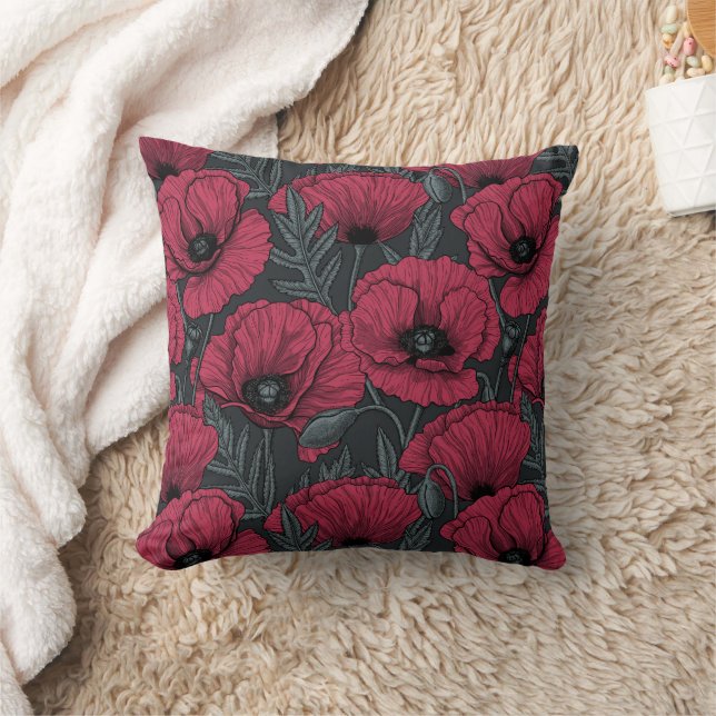 Poppies in Viva Magenta  Throw Pillow (Blanket)