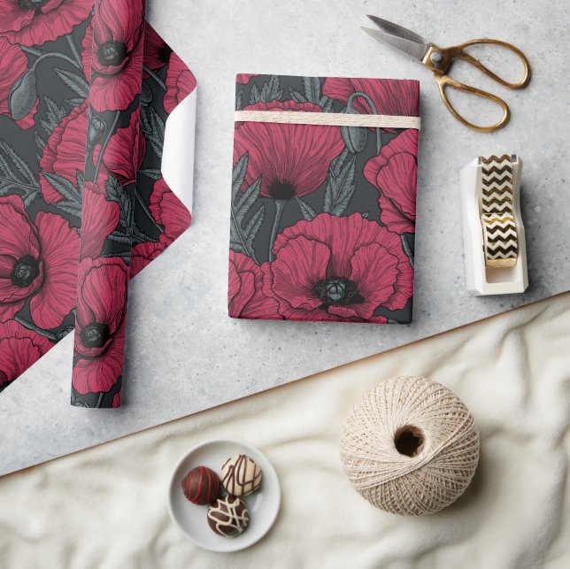 Poppies in Viva Magenta  Wrapping Paper (Crafts)