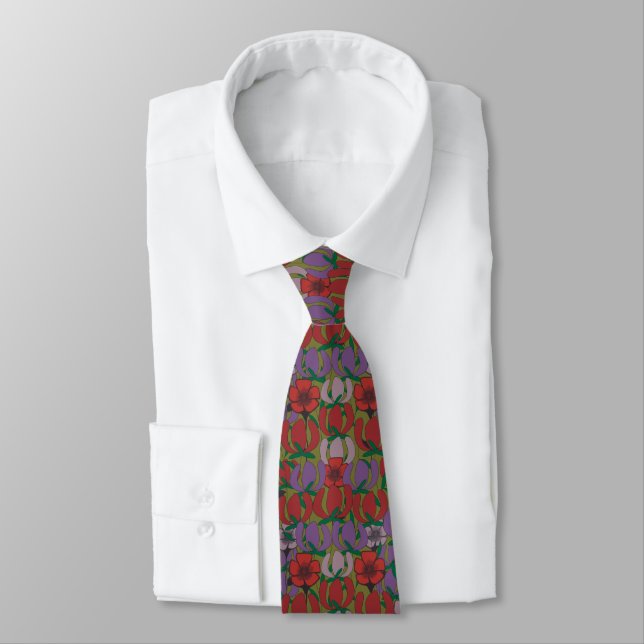 Poppies Meadow Red and Purple Tie (Tied)