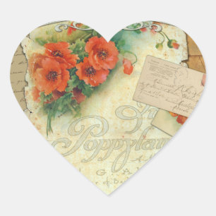 Poppies Memories and French Script Heart Sticker