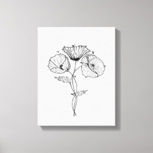 Poppies Minimalist Art Line Drawing Canvas Print