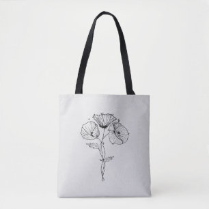 Poppies Minimalist Art Line Drawing Tote Bag