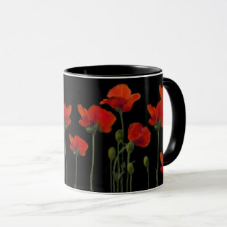 Poppies on Black Mug