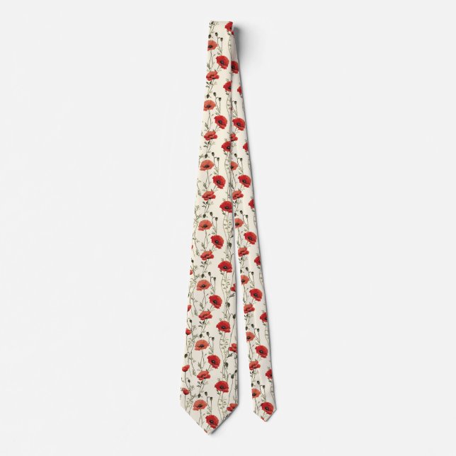 Poppies on Cream  Tie (Front)
