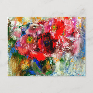 Poppies on Grey Background, Floral painting Postcard