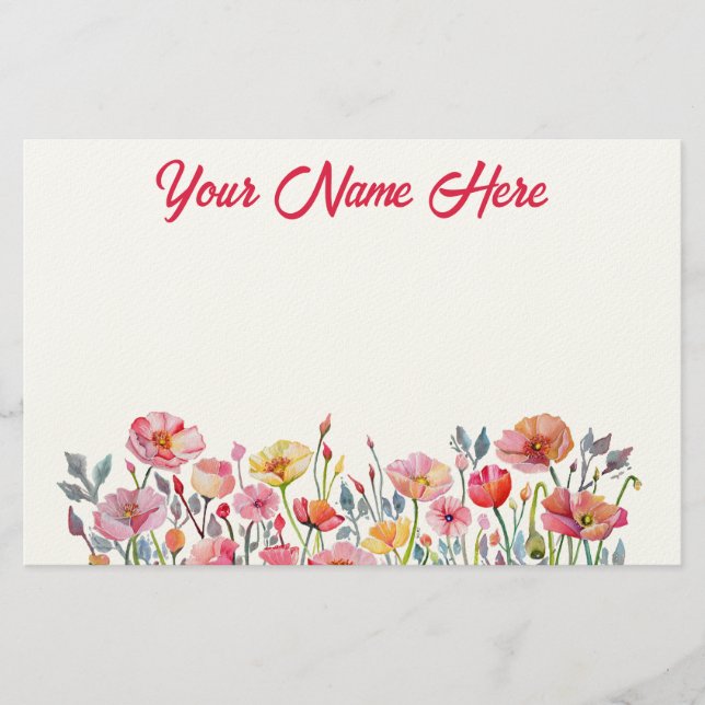 Poppies on Parade Personalized Stationery (Front)