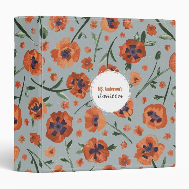 Poppies Orange Floral Teacher Binder (Front/Spine)