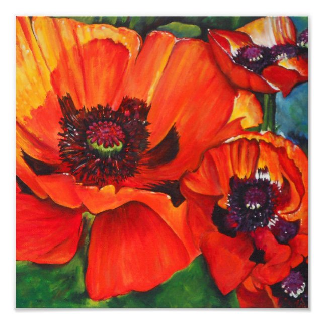 Poppies Orange Oriental Art Print (Front)