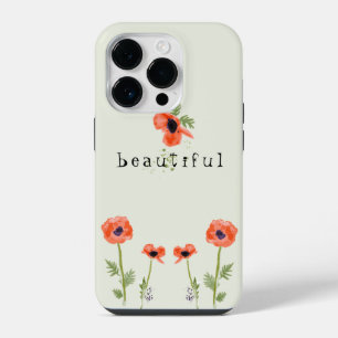 Poppies Orange Watercolor Floral With Name iPhone 14 Pro Case