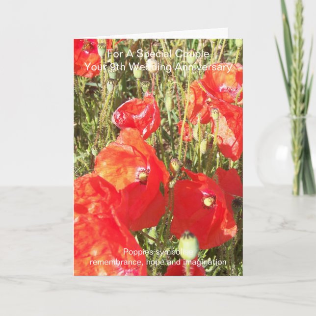 Poppies Personalised 9th Wedding Anniversary Card (Front)