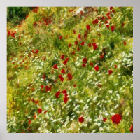 Poppies Pointillism Style Abstract Art