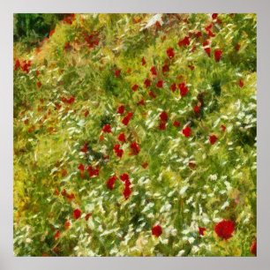 Poppies Pointillism Style Abstract Art Poster