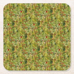 Poppies Pointillism Style Abstract Art Square Paper Coaster