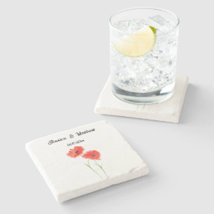 Poppies Poppy Red floral Watercolor Weddings Stone Coaster