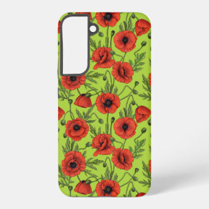 Poppies, red and green on lime green samsung galaxy case