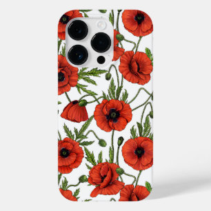 Poppies, red and green on  white Case-Mate iPhone 14 pro case