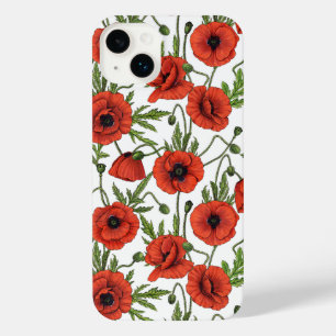 Poppies, red and green on white iPhone 14 plus case