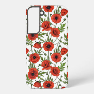 Poppies, red and green on  white samsung galaxy case