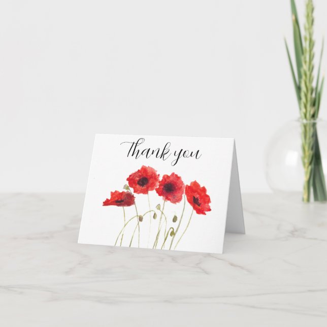 Poppies Red Floral Baby Shower Thank you  (Front)