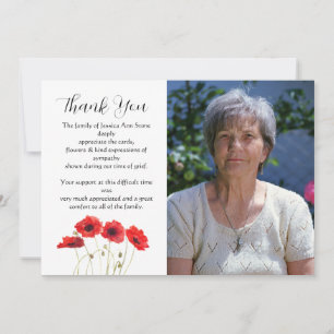 Poppies Red Floral Funeral Death Thank you Invitation