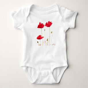 Poppies red floral watercolor summer baby bodysuit