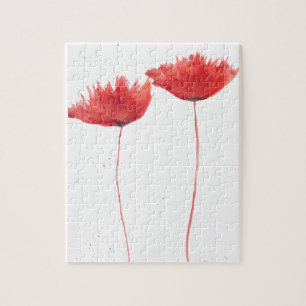 Poppies red flowers watercolor nature summer jigsa jigsaw puzzle