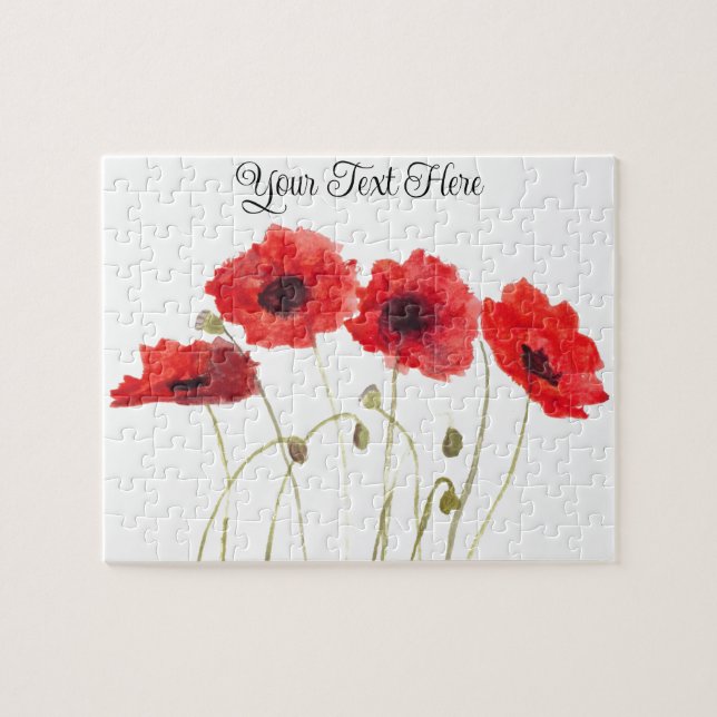 Poppies red flowers watercolor Wildflower nature J Jigsaw Puzzle (Horizontal)