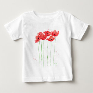 Poppies red flowers Watercolor wildflowers Baby T-Shirt