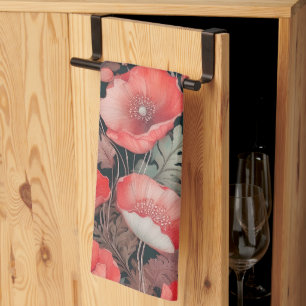 Poppies red vintage kitchen towel