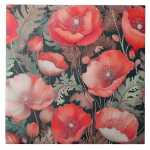 Poppies red vintage tile