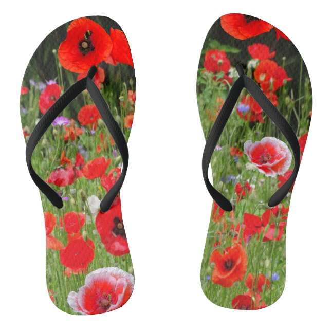 Poppies rouges Champ Rouge Blanc Tongs (Semelle)
