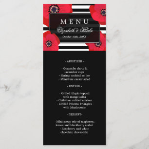 Poppies rouges et bandes noires   Menu de mariage