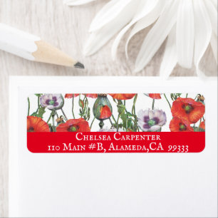 Poppies rouges et pourpres Motif Adresse de retour