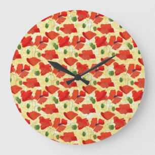 Poppies rouges sur Cornfield Horloge jaune