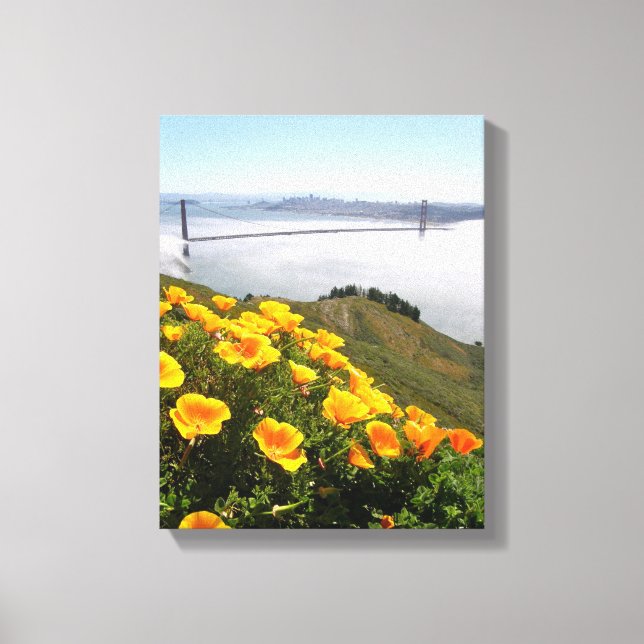 Poppies smile at the  Golden Gate Bridge 11x14x.75 Canvas Print (Front)