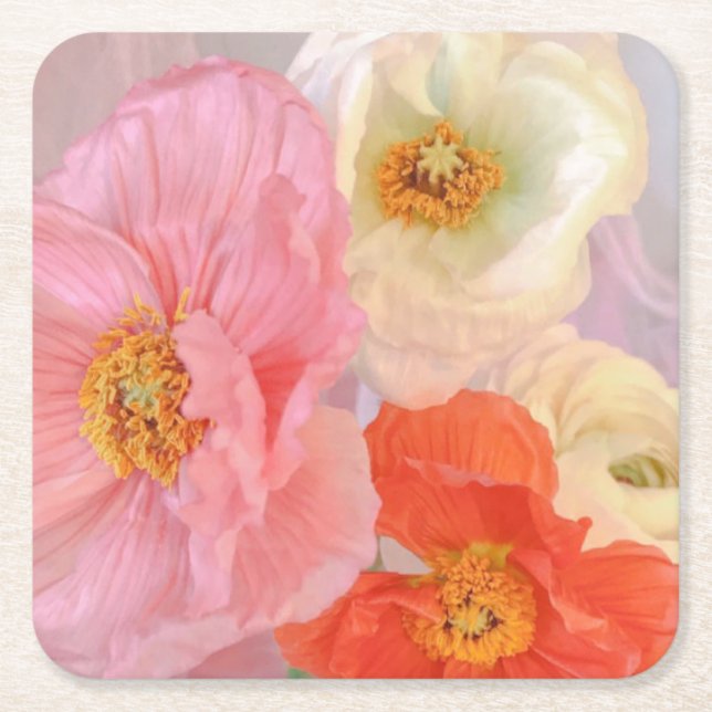 Poppies Square Paper Coaster (Front)