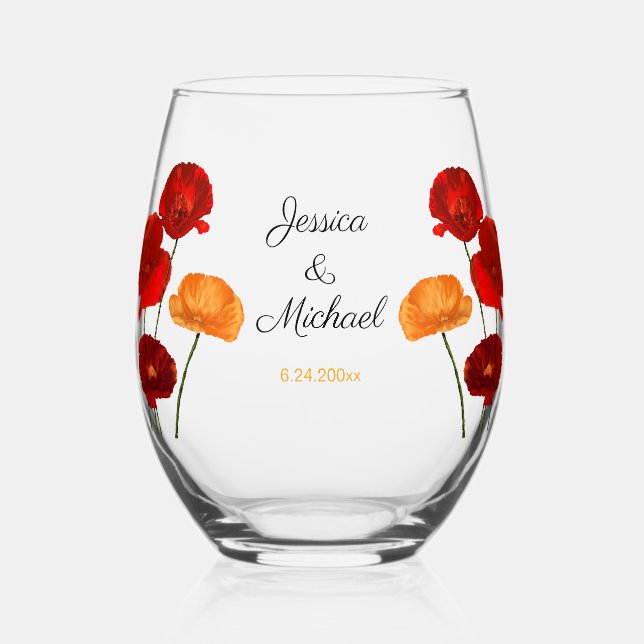 Poppies  stemless wine glass (Front)