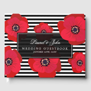Poppies & Stripes - Black & Red Wedding Guest Book