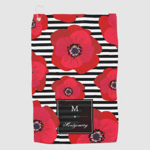 Poppies & Stripes  - Monogram Golf Towel