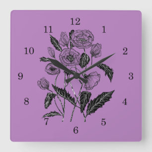 Poppies Wall Clock - Choose Colour - Purple