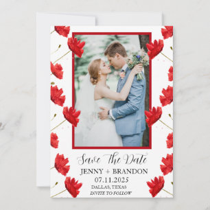 Poppies Watercolor Elegant Red Floral Photo  Save The Date