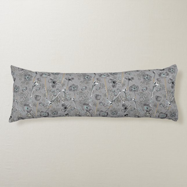Poppies Watercolor Floral Pattern Body Pillow (Front)