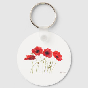 Poppies watercolor Mothers Day red flowers rustic Keychain